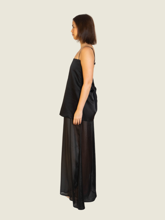 Marble Rose Black Charmeuse Silk Dress