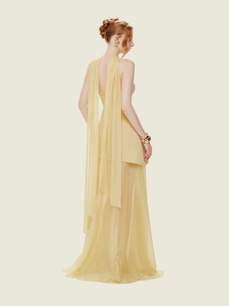 Mollynista Yellow Strapless Organza Train Dres