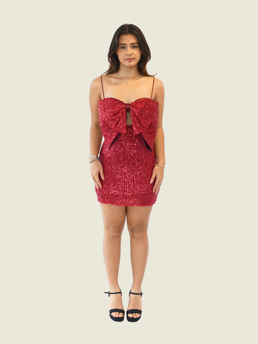 Neric Beltran Pink Sequin Bow Mini Dress