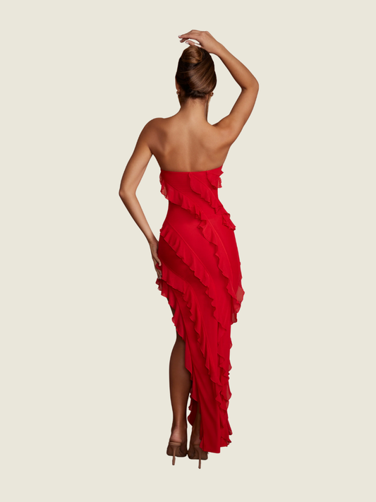 Oh Polly Nevali Bandeau Ruffle Maxi Dress