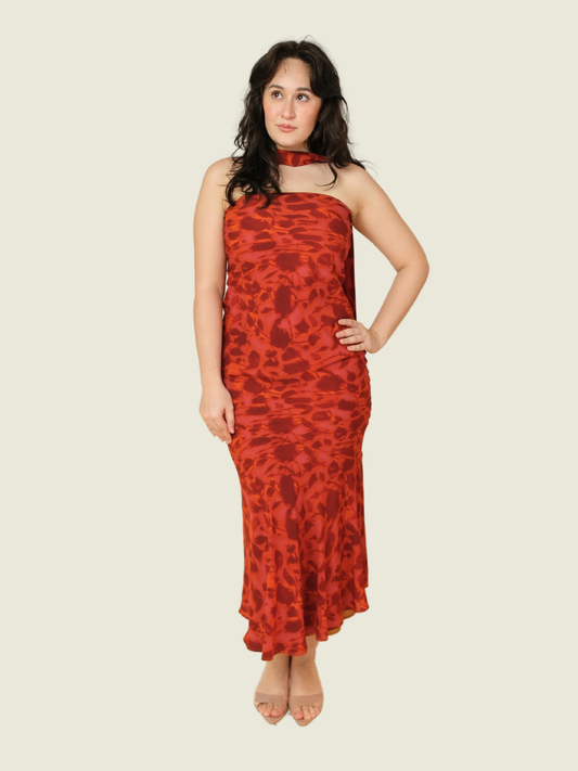 Peppermayo Under the Pagoda Maxi Dress in Deep Red Floral (S)