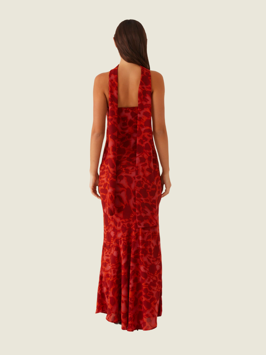 Peppermayo Under the Pagoda Maxi Dress in Deep Red Floral