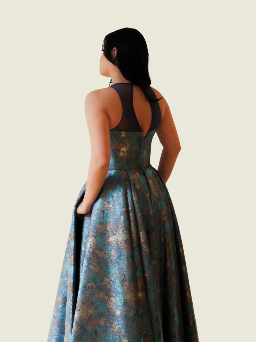 Rajo Laurel Teal and Gold Midi