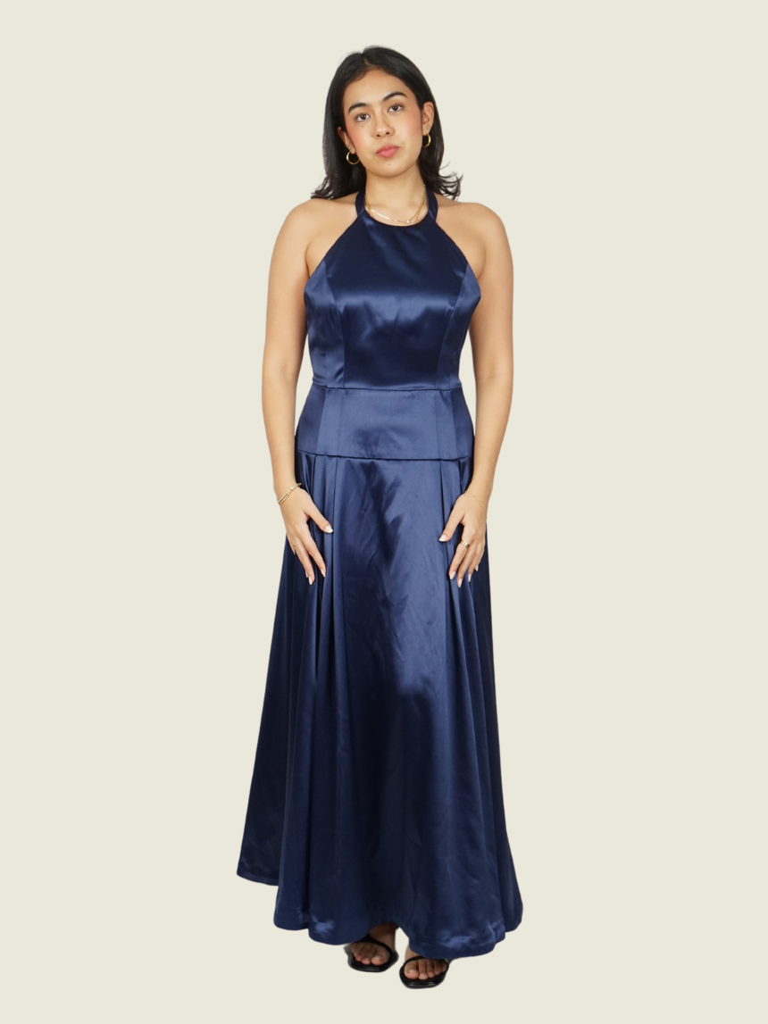 reformation blue silk dress Rent Pernille Navy Maxi Mini dresses A deeply dipped scoop neck carves this sumptuous silk dress thats designed in an easy sleeveless silhouette with a playfully layered hem. Jeany Navy long silk satin