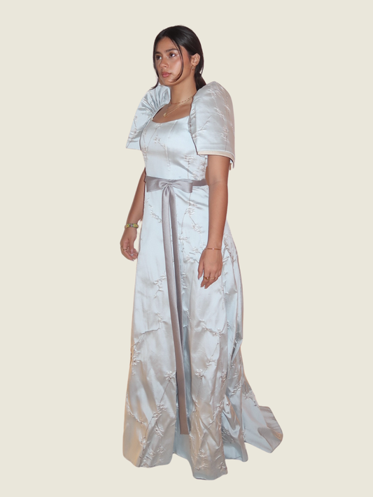 Rhett Eala Baby Blue Silver Textured Filipiniana Gown