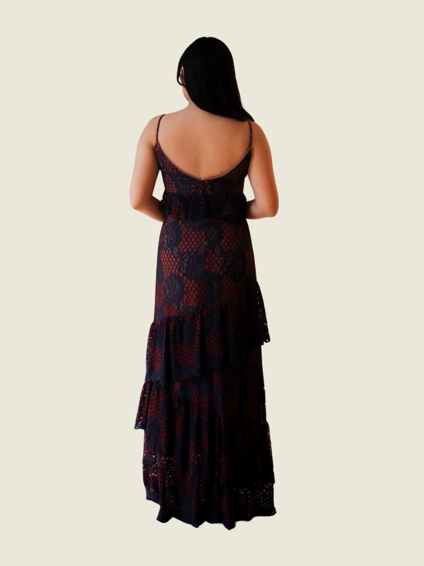 Rosanna Ocampo Blue and Red Lace Gown