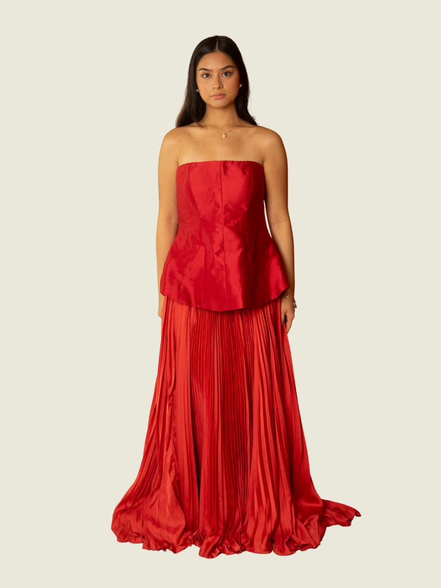 Rosbert Villar Custom Corset Top and Pleated Skirt Set