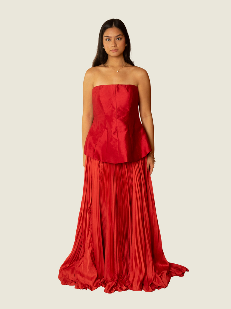 Rosbert Villar Custom Corset Top and Pleated Skirt Set