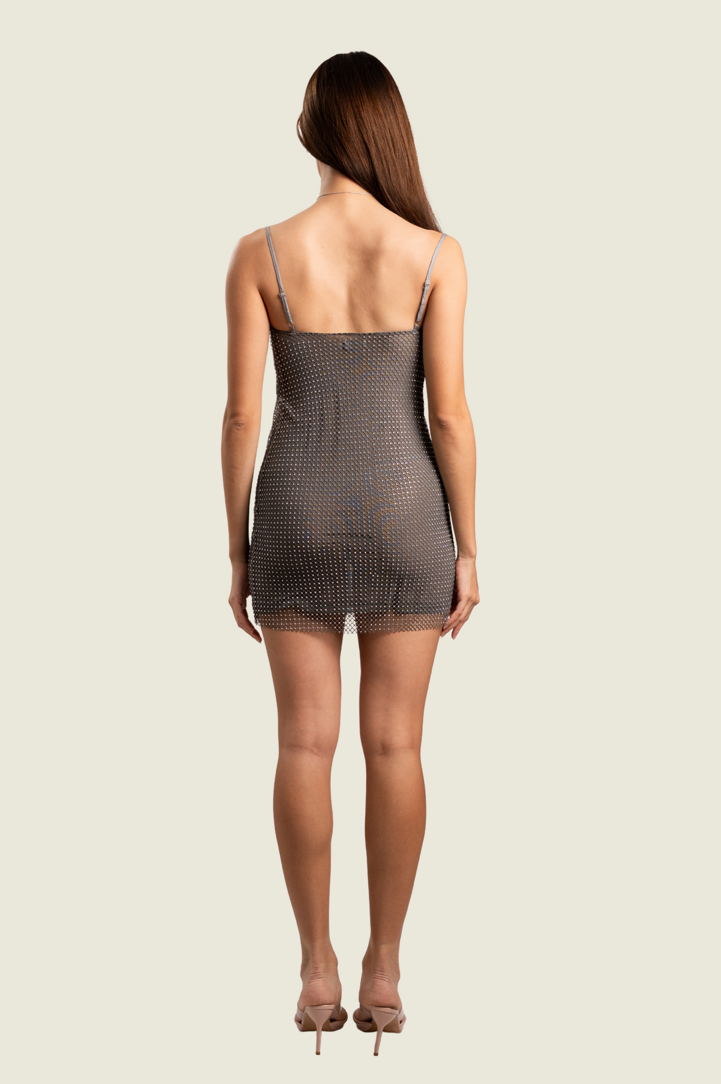 SLA the Label Grey Jay Dress Silver Mini Beaded Dress