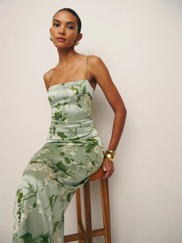 Reformation Frankie Tea Green Silk Dress