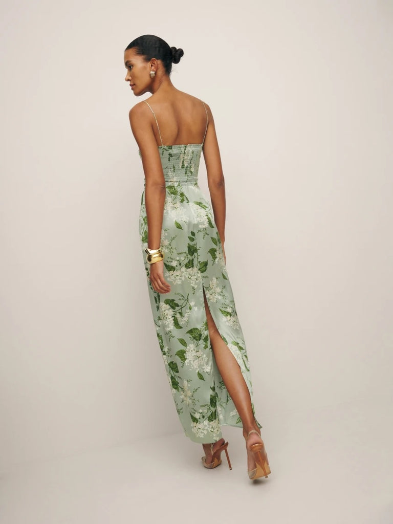 Reformation Frankie Tea Green Silk Dress