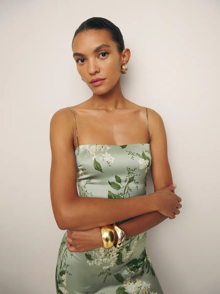 Reformation Frankie Tea Green Silk Dress