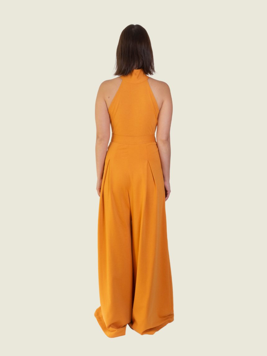 Sassa Jimenez Orange Bodysuit and Pants Set