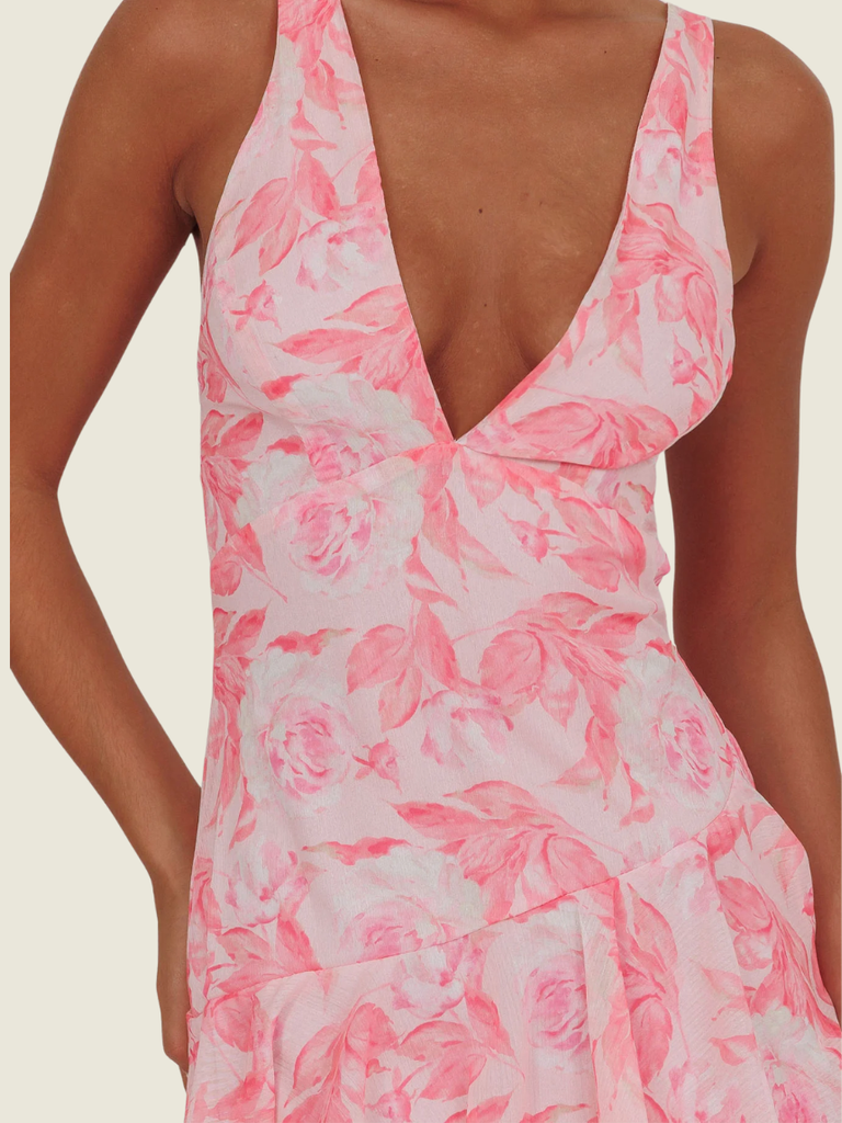 Selfie Leslie Pink Veda Strappy Back Ruffle Dress Floral