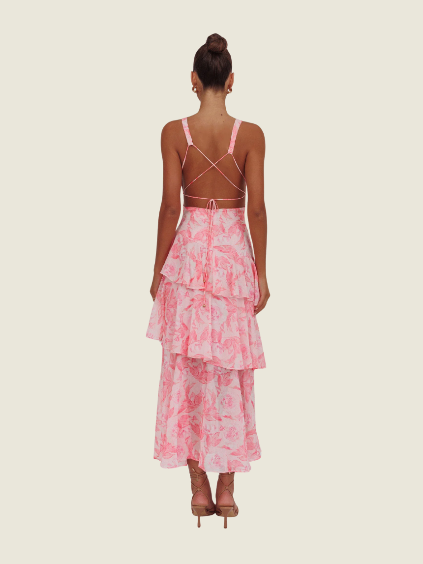 Selfie Leslie Pink Veda Strappy Back Ruffle Dress Floral