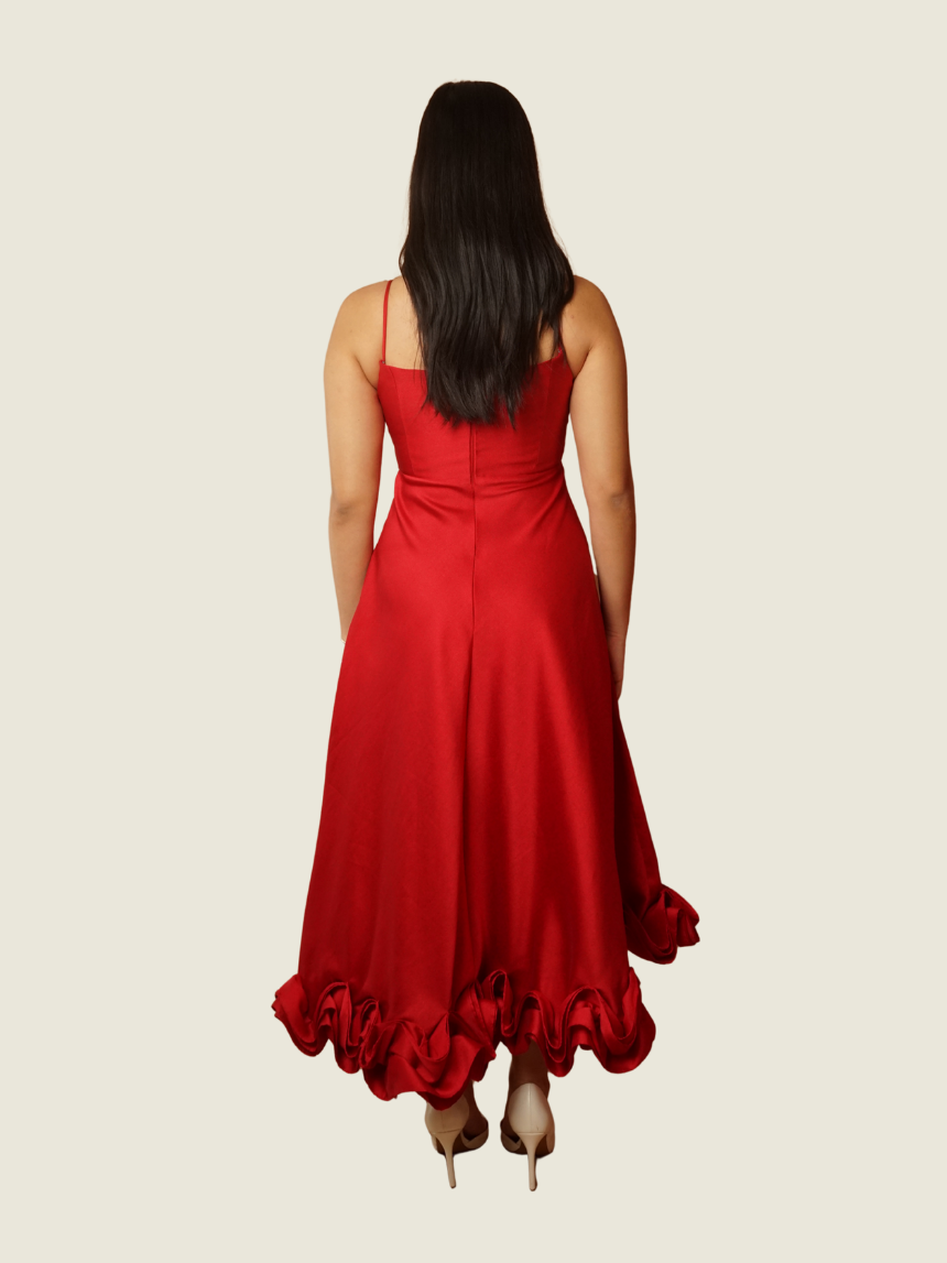 Style Staple Red Ruffled Hem Dress
