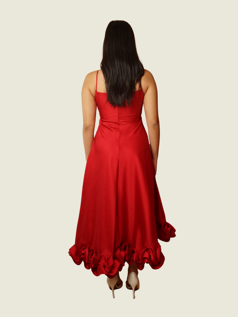 Style Staple Red Ruffled Hem Dress