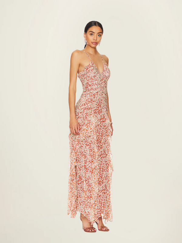 Shona Joy Hala Ruched Frill Maxi Dress