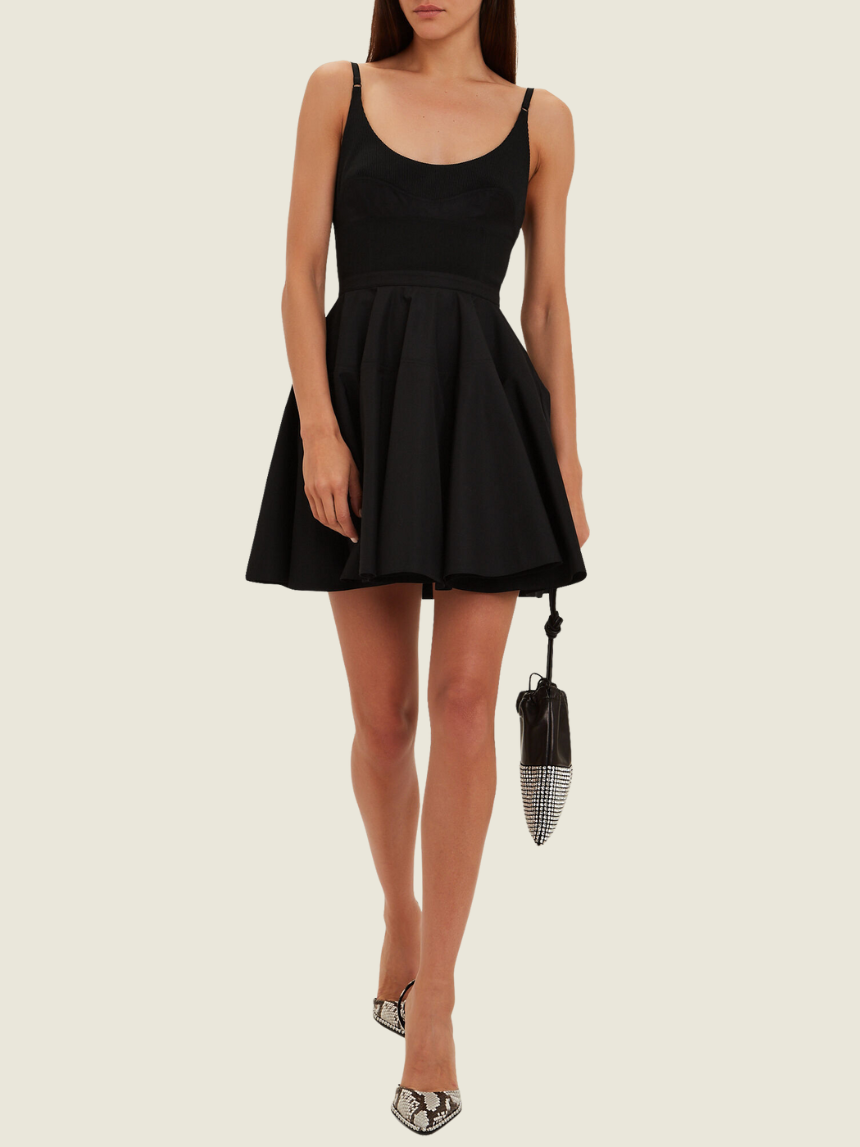 Black flare mini dress best sale