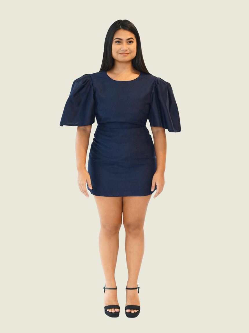 Vania Romoff Midnight Blue Filipiniana Mini Dress