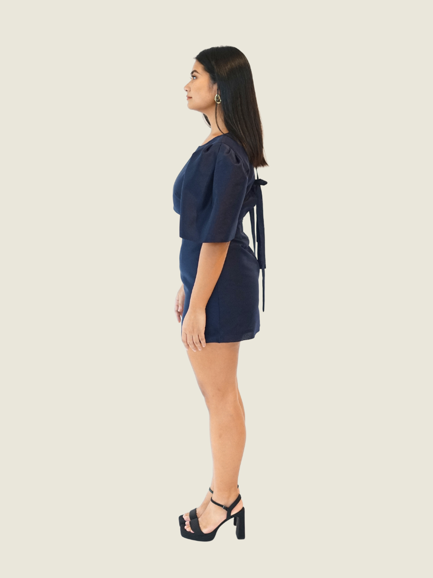 Vania Romoff Midnight Blue Filipiniana Mini Dress