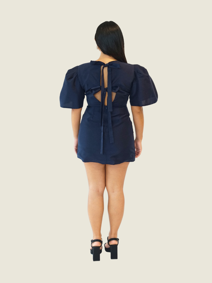 Vania Romoff Midnight Blue Filipiniana Mini Dress