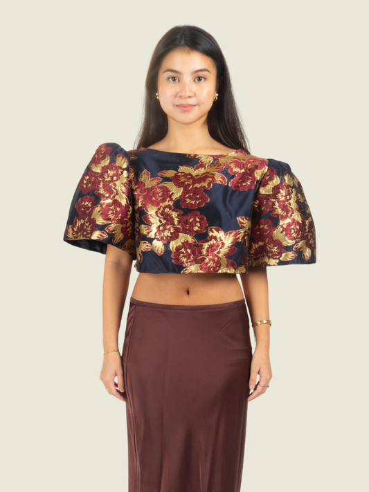 Vania Romoff Midnight Blue Floral Camisa Top