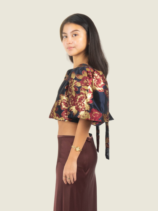 Vania Romoff Midnight Blue Floral Camisa Top