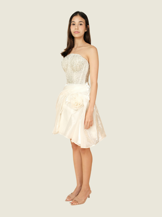Weareasy Beaded Afterparty White Mini Dress