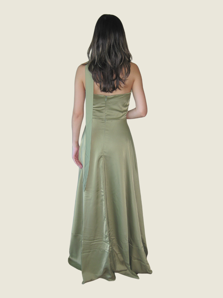 ZOO the Label Green Lya Strapless Pleated Dress with Neck Wrap