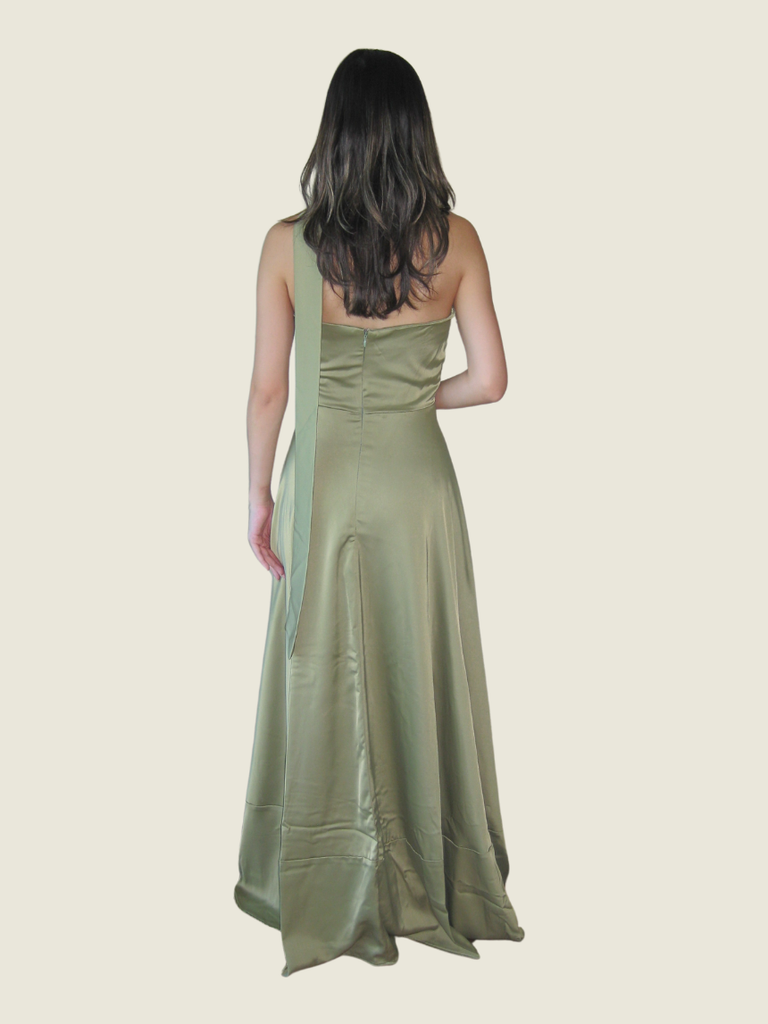 ZOO the Label Green Lya Strapless Pleated Dress with Neck Wrap