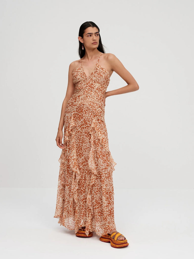 Shona Joy Hala Ruched Frill Maxi Dress