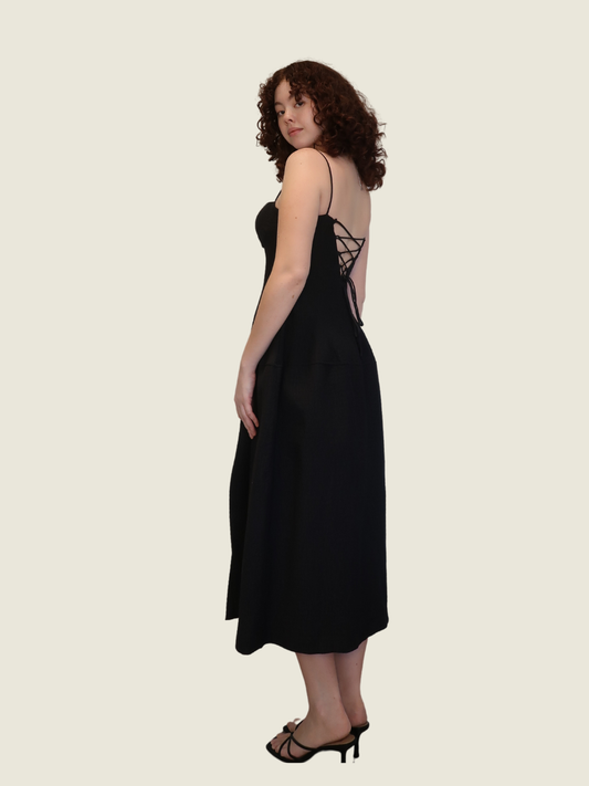 Jill Sander Black Cupped Ruched Midi Dress