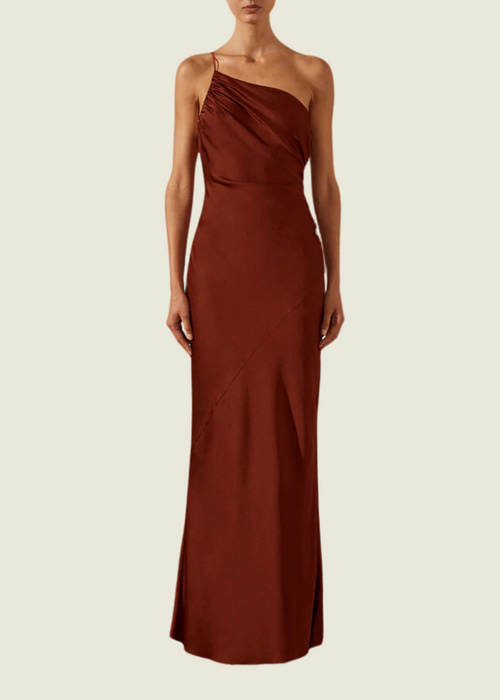 Shona Joy Red Satin Asymmetrical Dress