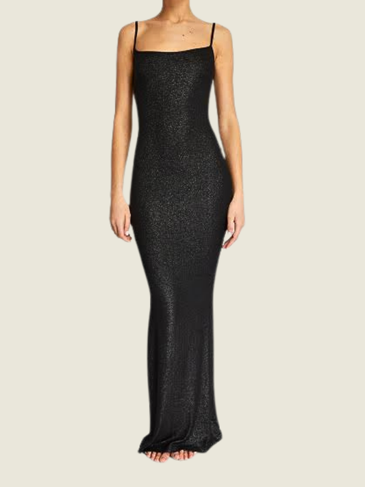 Skims Sparkly Black Long Slip Dress