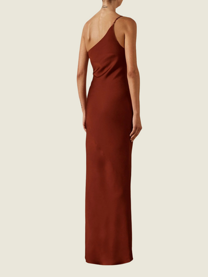 Shona Joy Red Satin Asymmetrical Dress