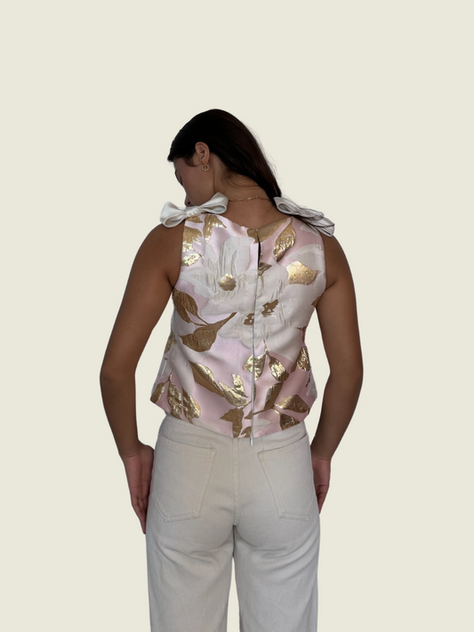 Atelier Carlene Pink Floral Jacquard Bow Top