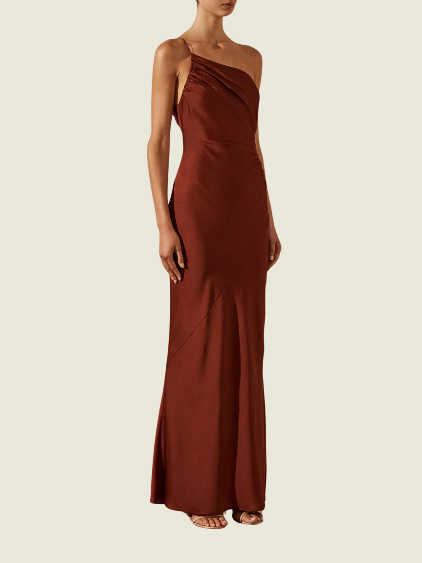 Shona Joy Red Satin Asymmetrical Dress