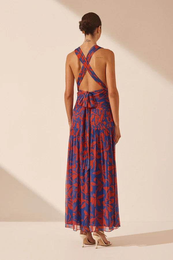 Shona Joy Flore Plunged Tie Back Midi Dress