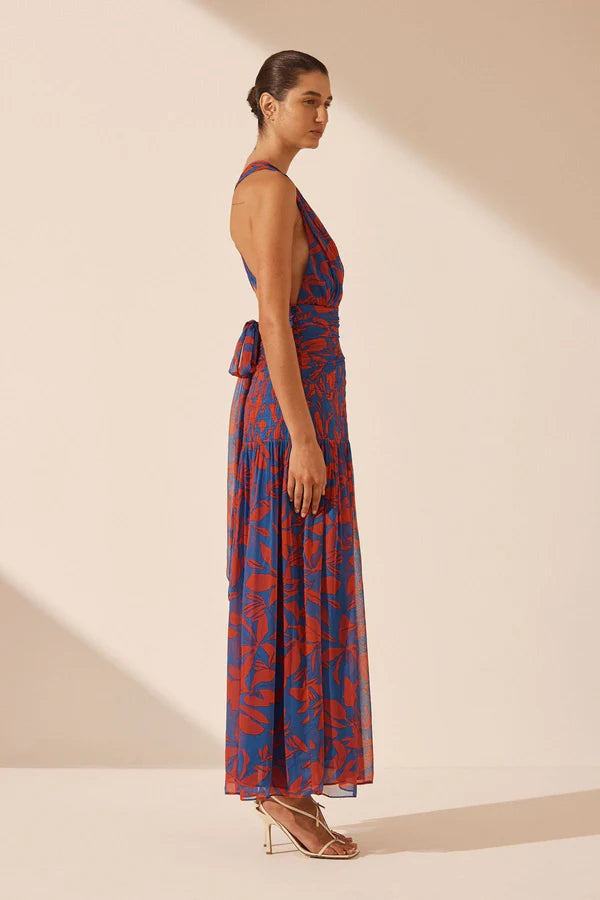 Shona Joy Flore Plunged Tie Back Midi Dress