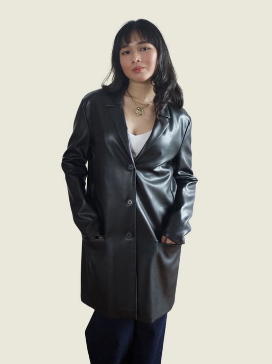 Steve Madden Black Leather Trench Coat