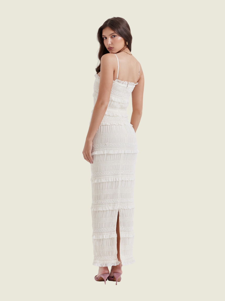 House of CB Solana Ivory Sequin Pleat Maxi Dress