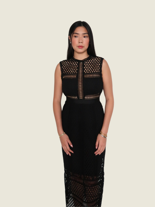 Self Portrait Black Midi Lace Dress