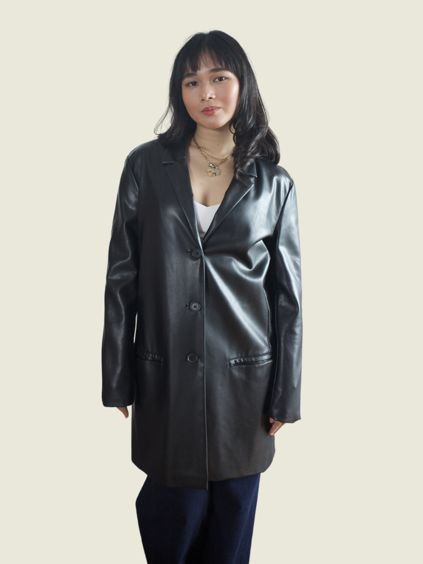 Steve Madden Black Leather Trench Coat