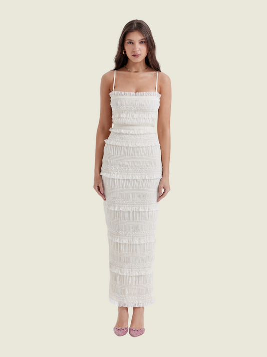 House of CB Solana Ivory Sequin Pleat Maxi Dress