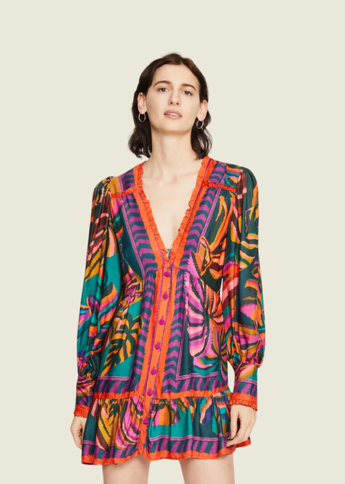 Farm Rio Graphic Foliage Teal Minidress