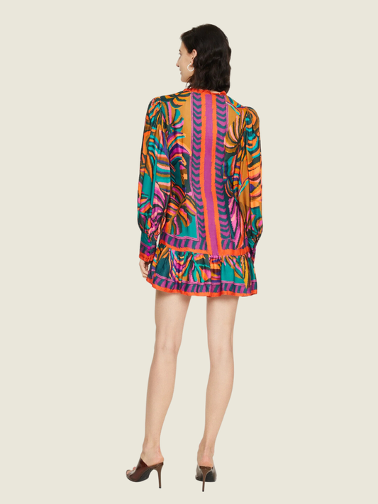 Farm Rio Graphic Foliage Teal Minidress