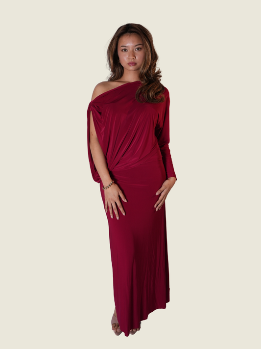 Cary Santiago Asymmetrical Red Maxi