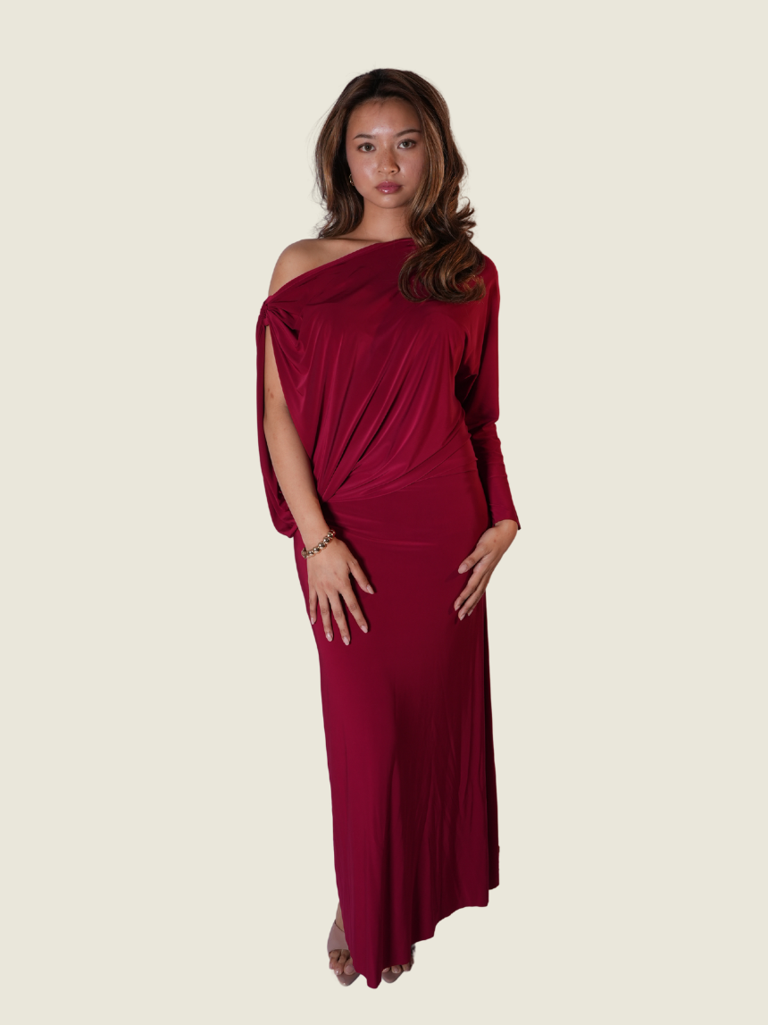 Cary Santiago Asymmetrical Red Maxi