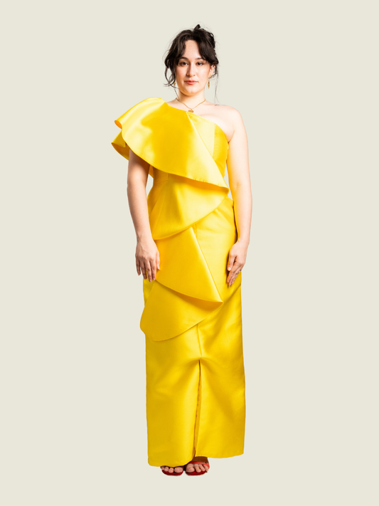 Custom One Shoulder Yellow Gown